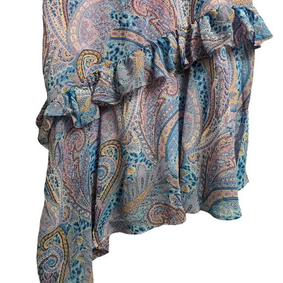 Sam Edelman Asymmetrical Paisley Ruffle Midi Dress 8 New - Picture 4 of 14